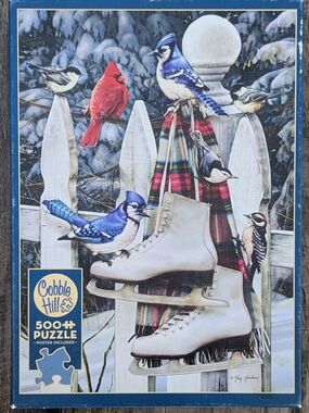 🧩 Cobble Hill Blue, Red & White Winter Birds Puzzle